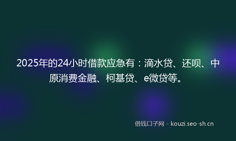 2025年的24小时借款应急有：滴水贷、还呗、中原消费金融、柯基贷、e微贷等。