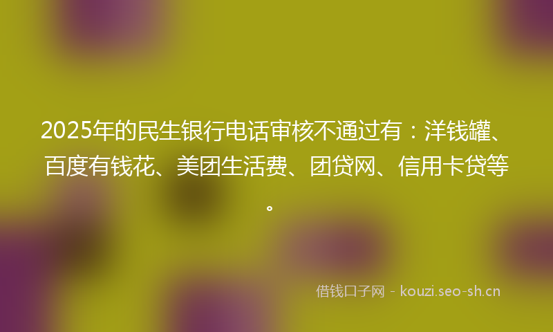 2025年的民生银行电话审核不通过有：洋钱罐、百度有钱花、美团生活费、团贷网、信用卡贷等。