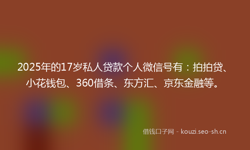 2025年的17岁私人贷款个人微信号有：拍拍贷、小花钱包、360借条、东方汇、京东金融等。