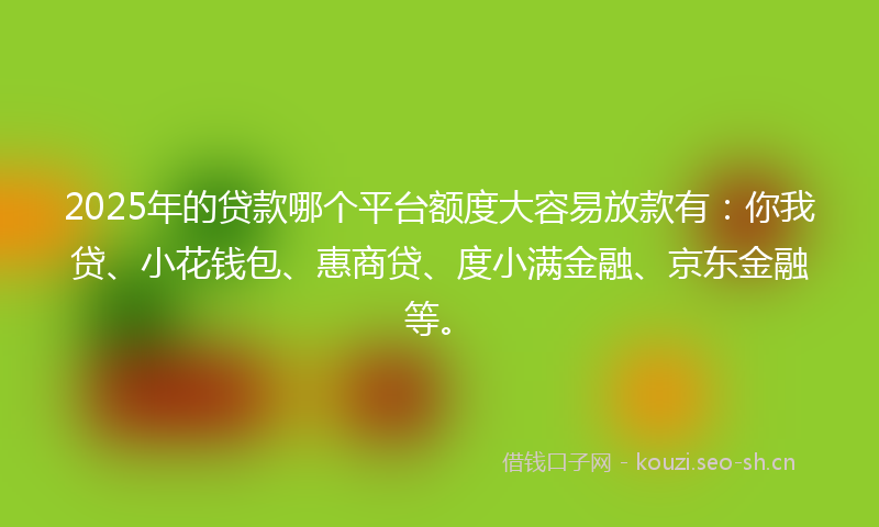 2025年的贷款哪个平台额度大容易放款有：你我贷、小花钱包、惠商贷、度小满金融、京东金融等。