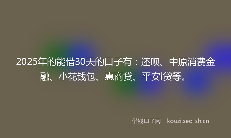 2025年的能借30天的口子有：还呗、中原消费金融、小花钱包、惠商贷、平安i贷等。
