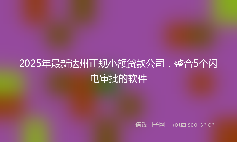 2025年最新达州正规小额贷款公司，整合5个闪电审批的软件