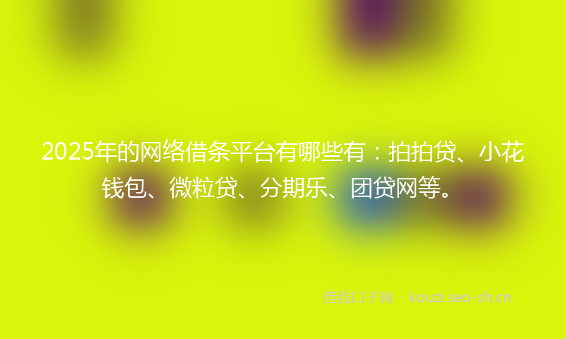 2025年的网络借条平台有哪些有：拍拍贷、小花钱包、微粒贷、分期乐、团贷网等。