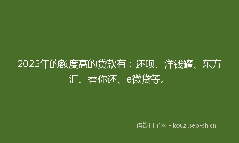 2025年的额度高的贷款有：还呗、洋钱罐、东方汇、替你还、e微贷等。