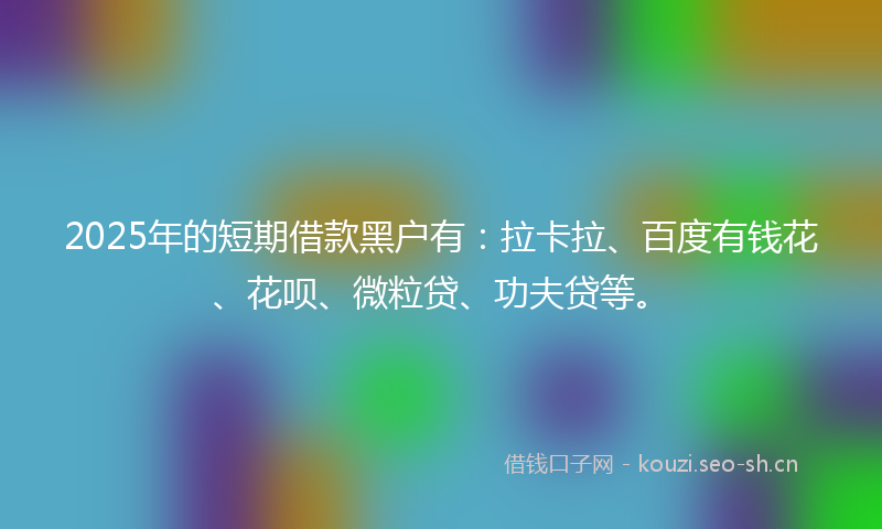 2025年的短期借款黑户有：拉卡拉、百度有钱花、花呗、微粒贷、功夫贷等。