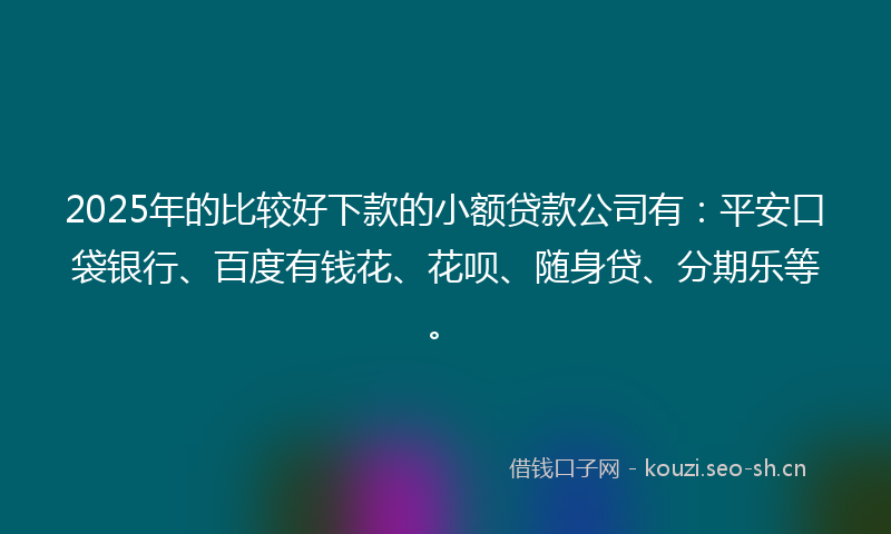 2025年的比较好下款的小额贷款公司有：平安口袋银行、百度有钱花、花呗、随身贷、分期乐等。