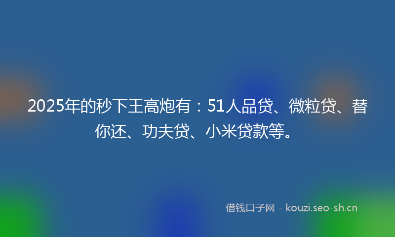 2025年的秒下王高炮有：51人品贷、微粒贷、替你还、功夫贷、小米贷款等。