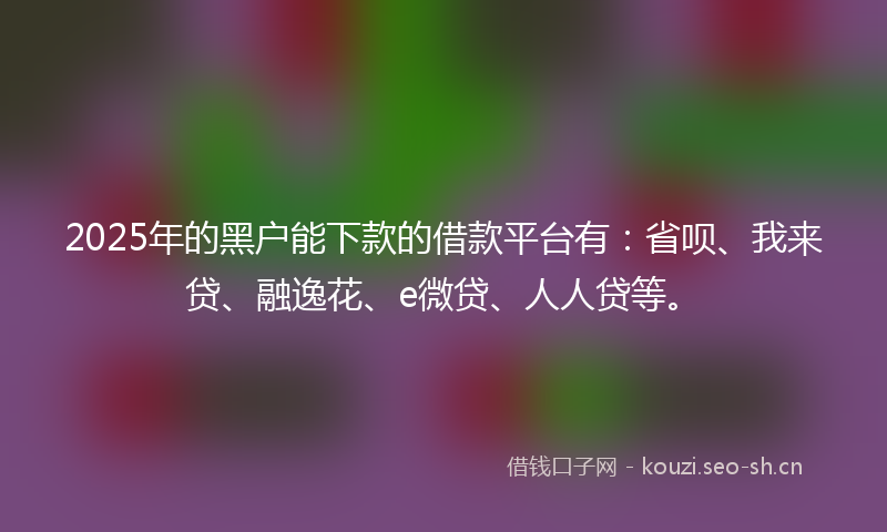 2025年的黑户能下款的借款平台有：省呗、我来贷、融逸花、e微贷、人人贷等。