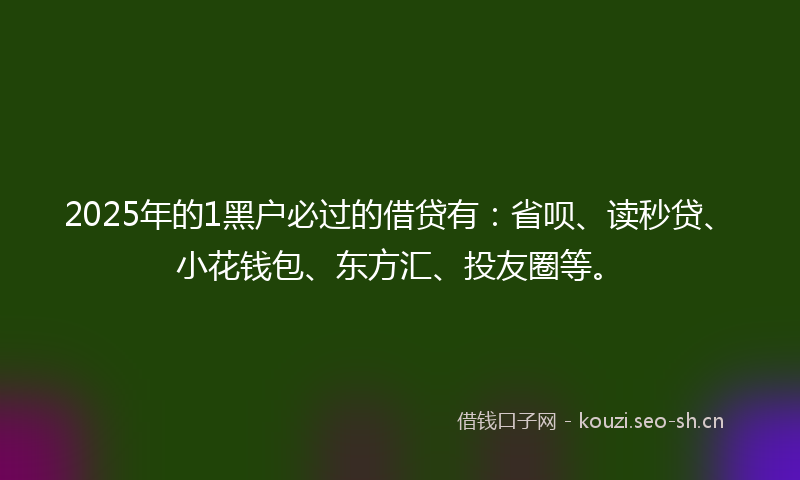 2025年的1黑户必过的借贷有：省呗、读秒贷、小花钱包、东方汇、投友圈等。