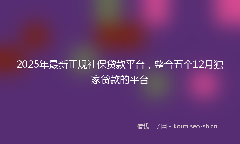 2025年最新正规社保贷款平台，整合五个12月独家贷款的平台