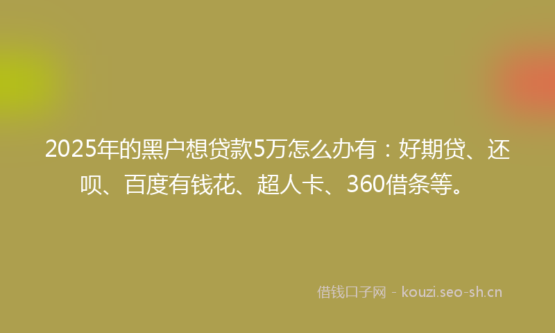 2025年的黑户想贷款5万怎么办有：好期贷、还呗、百度有钱花、超人卡、360借条等。