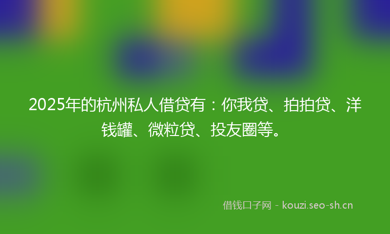 2025年的杭州私人借贷有：你我贷、拍拍贷、洋钱罐、微粒贷、投友圈等。