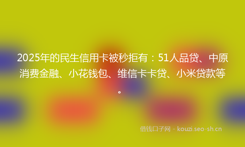 2025年的民生信用卡被秒拒有：51人品贷、中原消费金融、小花钱包、维信卡卡贷、小米贷款等。