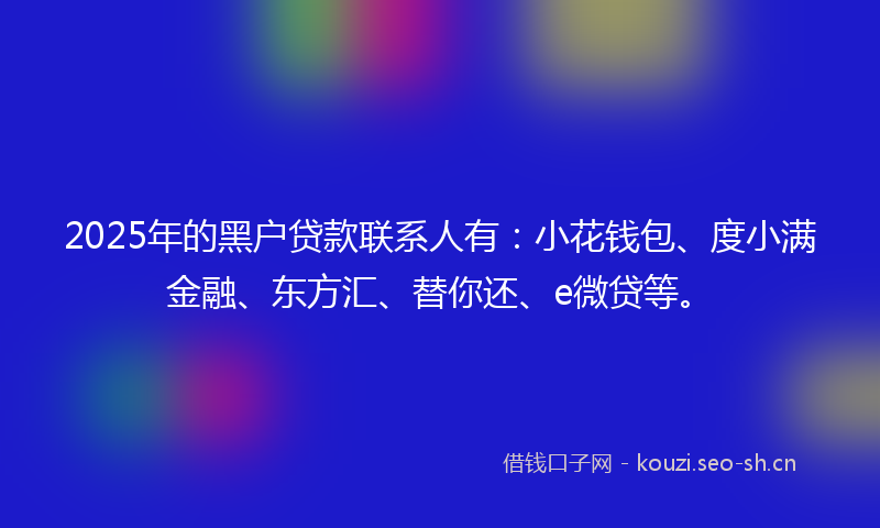 2025年的黑户贷款联系人有：小花钱包、度小满金融、东方汇、替你还、e微贷等。