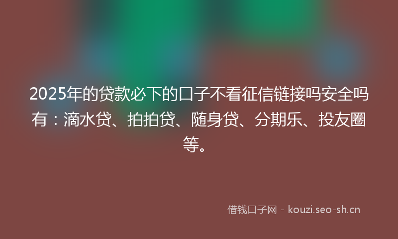 2025年的贷款必下的口子不看征信链接吗安全吗有：滴水贷、拍拍贷、随身贷、分期乐、投友圈等。