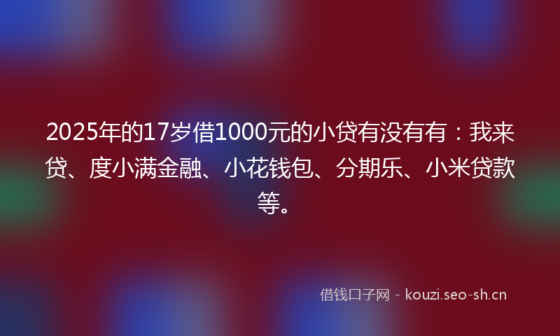 2025年的17岁借1000元的小贷有没有有：我来贷、度小满金融、小花钱包、分期乐、小米贷款等。