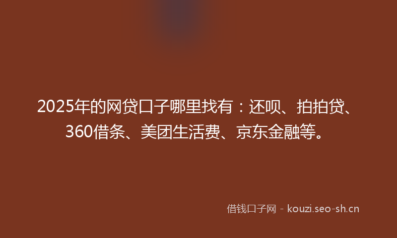 2025年的网贷口子哪里找有：还呗、拍拍贷、360借条、美团生活费、京东金融等。