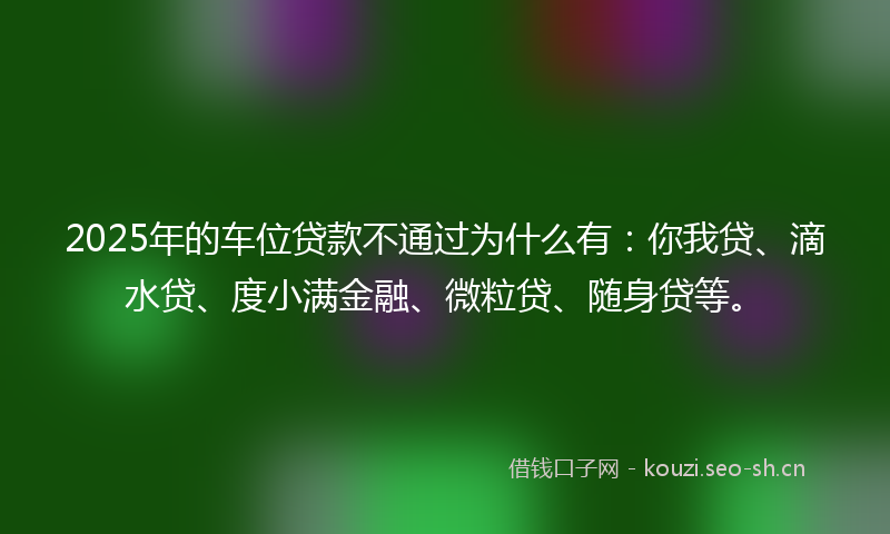 2025年的车位贷款不通过为什么有：你我贷、滴水贷、度小满金融、微粒贷、随身贷等。
