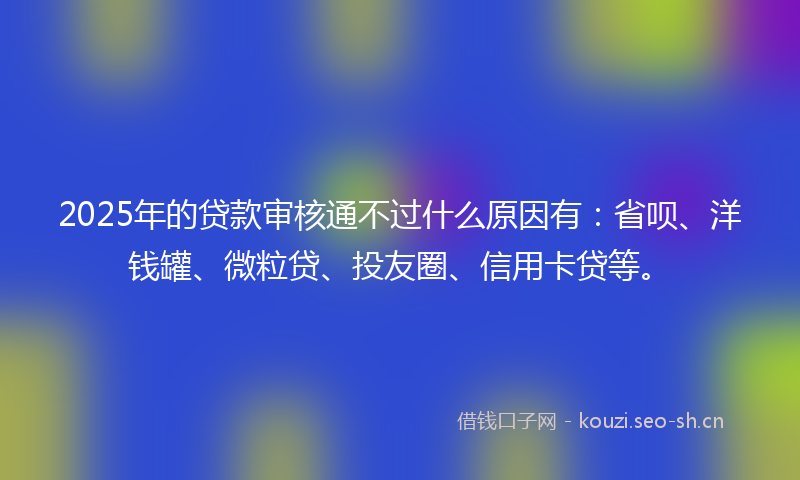 2025年的贷款审核通不过什么原因有：省呗、洋钱罐、微粒贷、投友圈、信用卡贷等。