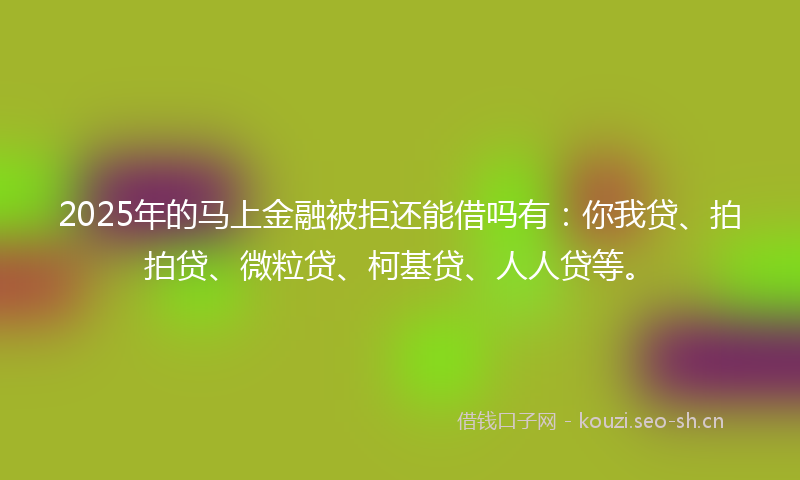 2025年的马上金融被拒还能借吗有:你我贷、拍拍贷、微粒贷、柯基贷、人人贷等。