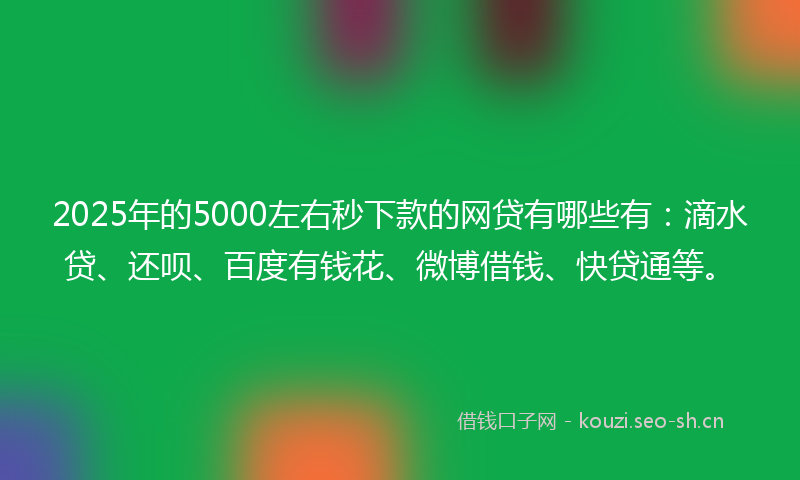 2025年的5000左右秒下款的网贷有哪些有：滴水贷、还呗、百度有钱花、微博借钱、快贷通等。