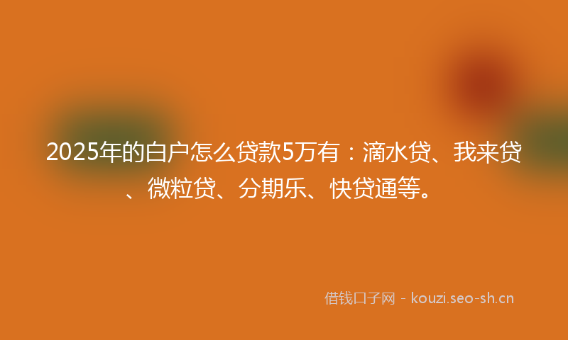 2025年的白户怎么贷款5万有：滴水贷、我来贷、微粒贷、分期乐、快贷通等。
