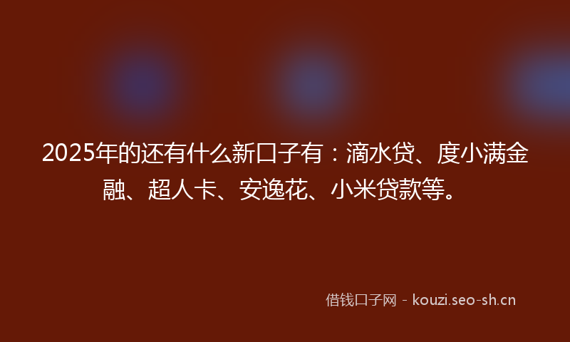 2025年的还有什么新口子有：滴水贷、度小满金融、超人卡、安逸花、小米贷款等。