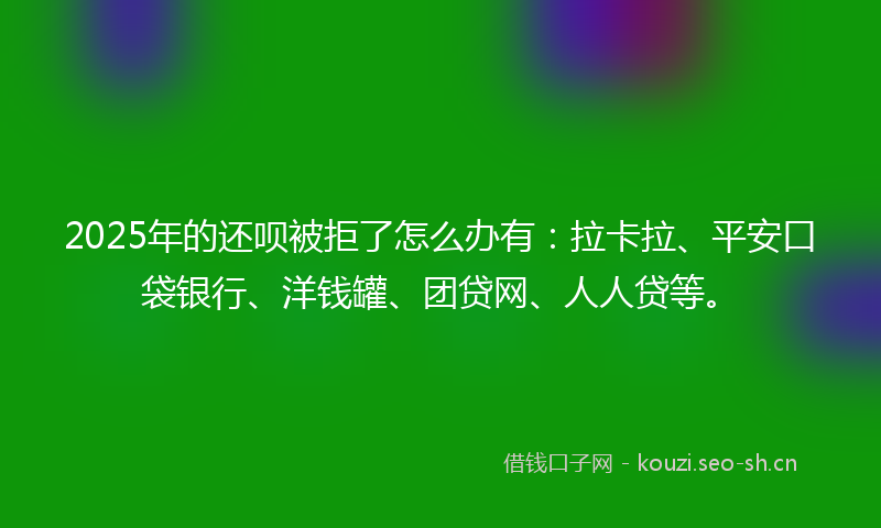 2025年的还呗被拒了怎么办有：拉卡拉、平安口袋银行、洋钱罐、团贷网、人人贷等。