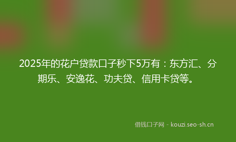 2025年的花户贷款口子秒下5万有：东方汇、分期乐、安逸花、功夫贷、信用卡贷等。