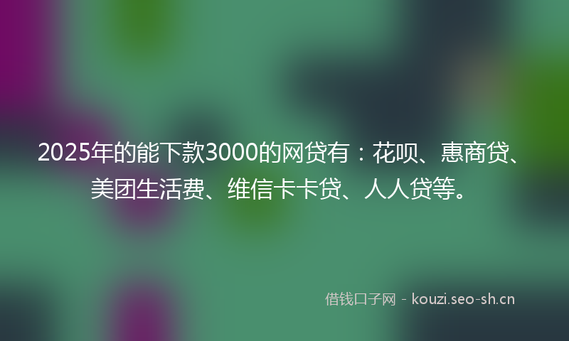 2025年的能下款3000的网贷有：花呗、惠商贷、美团生活费、维信卡卡贷、人人贷等。