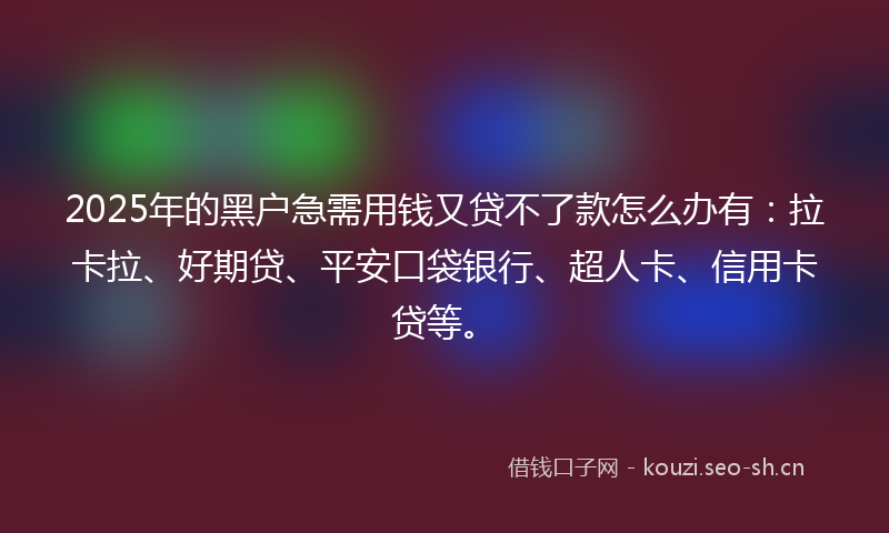 2025年的黑户急需用钱又贷不了款怎么办有：拉卡拉、好期贷、平安口袋银行、超人卡、信用卡贷等。