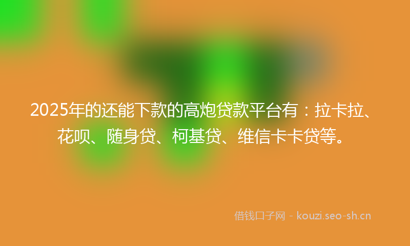 2025年的还能下款的高炮贷款平台有：拉卡拉、花呗、随身贷、柯基贷、维信卡卡贷等。