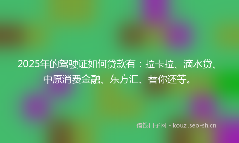 2025年的驾驶证如何贷款有：拉卡拉、滴水贷、中原消费金融、东方汇、替你还等。