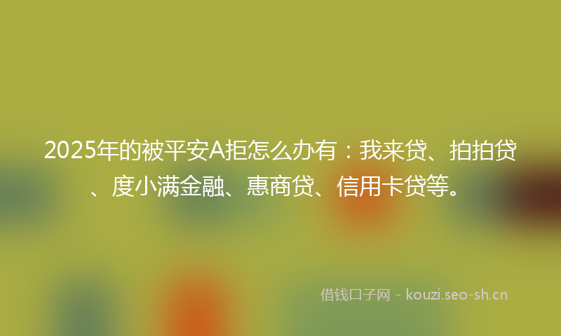 2025年的被平安A拒怎么办有：我来贷、拍拍贷、度小满金融、惠商贷、信用卡贷等。