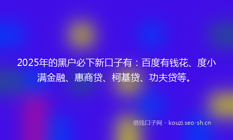2025年的黑户必下新口子有：百度有钱花、度小满金融、惠商贷、柯基贷、功夫贷等。