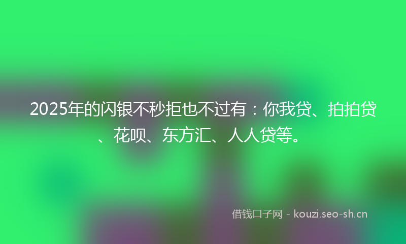 2025年的闪银不秒拒也不过有：你我贷、拍拍贷、花呗、东方汇、人人贷等。