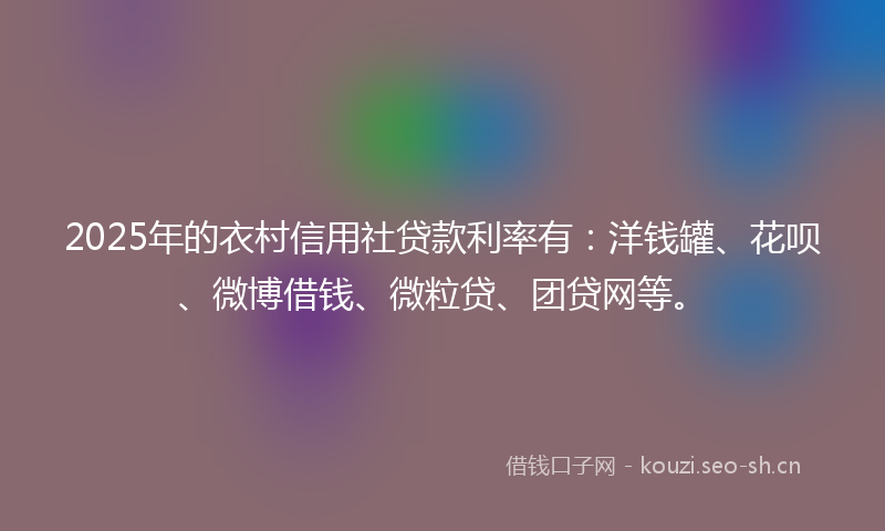 2025年的衣村信用社贷款利率有：洋钱罐、花呗、微博借钱、微粒贷、团贷网等。