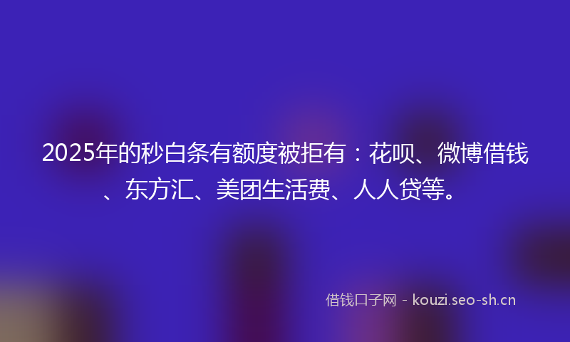 2025年的秒白条有额度被拒有：花呗、微博借钱、东方汇、美团生活费、人人贷等。