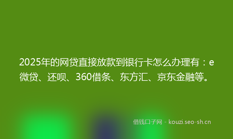 2025年的网贷直接放款到银行卡怎么办理有：e微贷、还呗、360借条、东方汇、京东金融等。