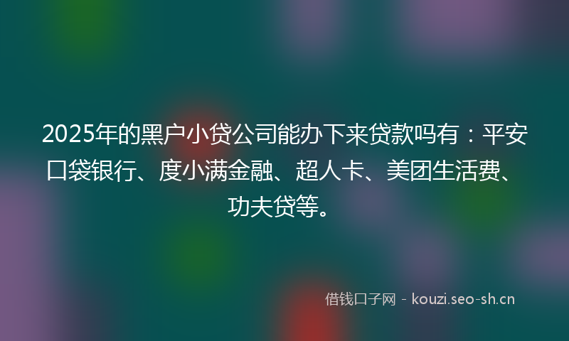 2025年的黑户小贷公司能办下来贷款吗有：平安口袋银行、度小满金融、超人卡、美团生活费、功夫贷等。