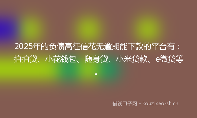2025年的负债高征信花无逾期能下款的平台有：拍拍贷、小花钱包、随身贷、小米贷款、e微贷等。