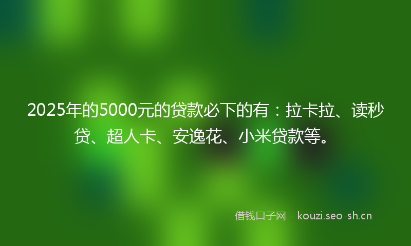 2025年的5000元的贷款必下的有：拉卡拉、读秒贷、超人卡、安逸花、小米贷款等。