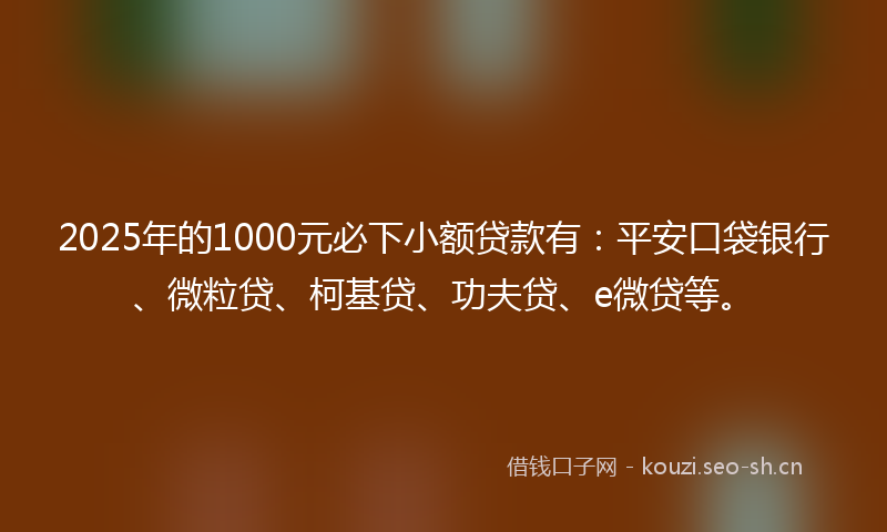 2025年的1000元必下小额贷款有：平安口袋银行、微粒贷、柯基贷、功夫贷、e微贷等。