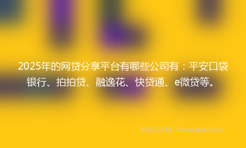 2025年的网贷分享平台有哪些公司有：平安口袋银行、拍拍贷、融逸花、快贷通、e微贷等。