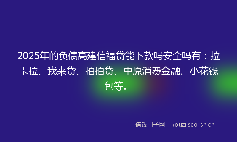 2025年的负债高建信福贷能下款吗安全吗有：拉卡拉、我来贷、拍拍贷、中原消费金融、小花钱包等。
