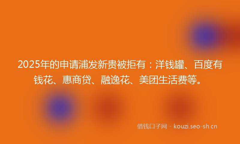 2025年的申请浦发新贵被拒有：洋钱罐、百度有钱花、惠商贷、融逸花、美团生活费等。