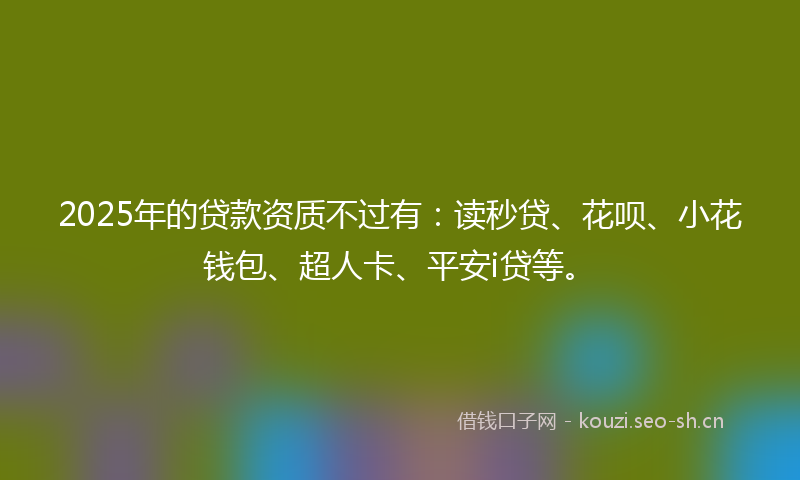 2025年的贷款资质不过有：读秒贷、花呗、小花钱包、超人卡、平安i贷等。