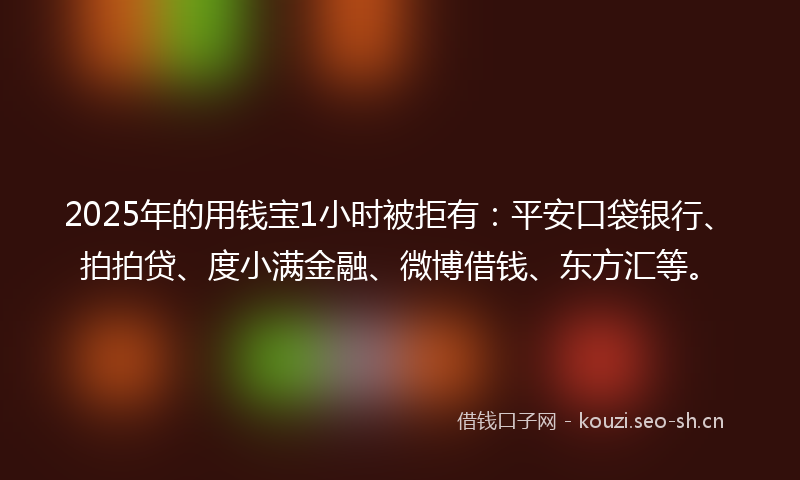 2025年的用钱宝1小时被拒有：平安口袋银行、拍拍贷、度小满金融、微博借钱、东方汇等。