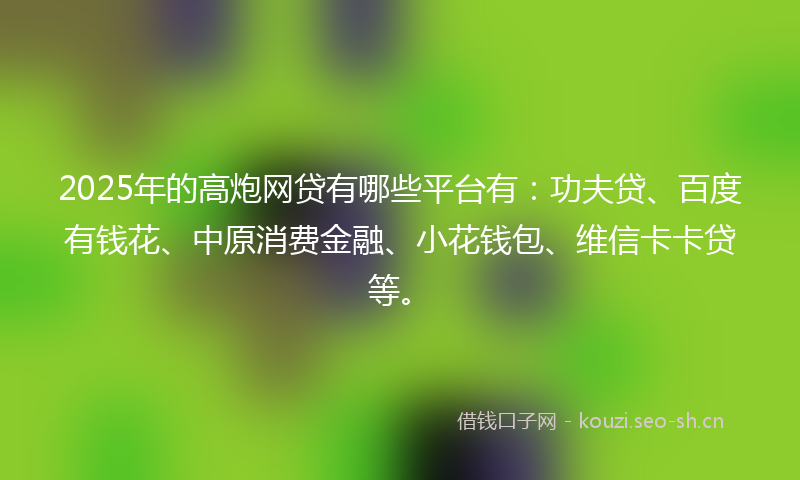 2025年的高炮网贷有哪些平台有：功夫贷、百度有钱花、中原消费金融、小花钱包、维信卡卡贷等。