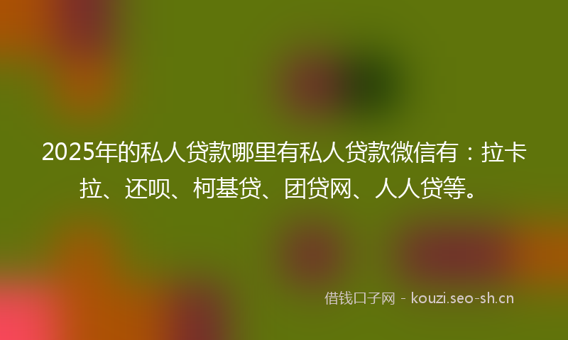 2025年的私人贷款哪里有私人贷款微信有：拉卡拉、还呗、柯基贷、团贷网、人人贷等。